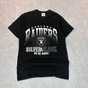 Vintage 1995 Oakland Raiders Silver Black Were Back T-Shirt Mens Large NFL Black